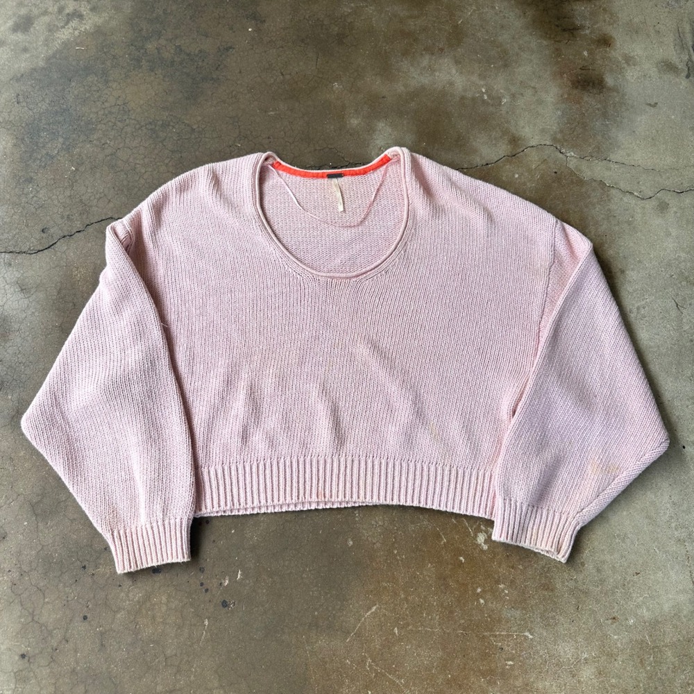 Free People Cropped Sweater Womens Small Pink Good Scoop Neck Knit Boxy